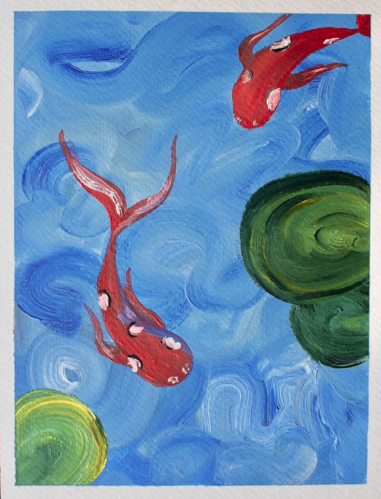 Carpes koï — gouache et acrylique sur papier